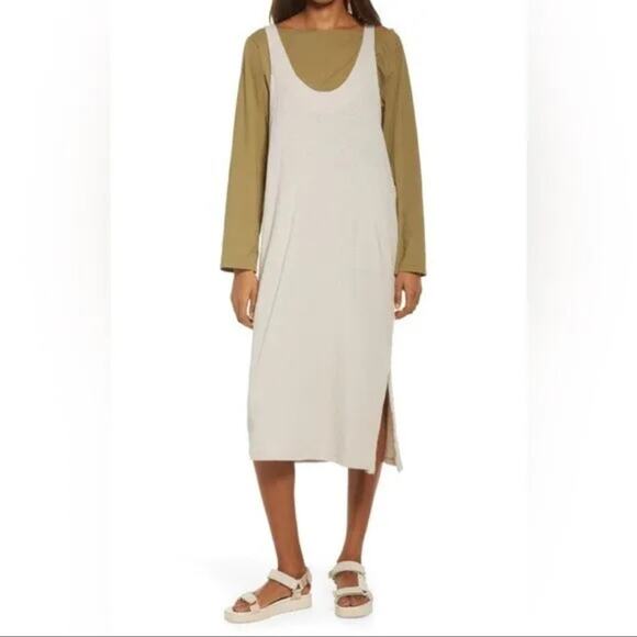 Free People Beach Be happy pinafore oversized dress maxi with slit size XS -M - Picture 10 of 11